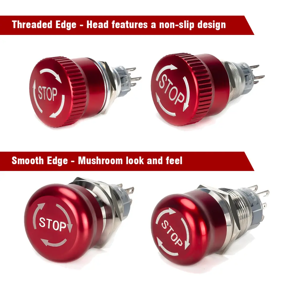 19/22mm Metal Emergency Stop Button Switches 12V 24V 220V Latching Knob Rotary Switch Waterproof Socket Power-off Stop Momentary image 4