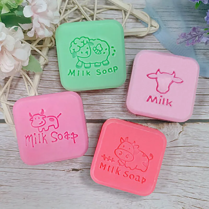 Transparent Acrylic Handmade Soap Seal, Goat Cow Milk Pattern, English Alphabet