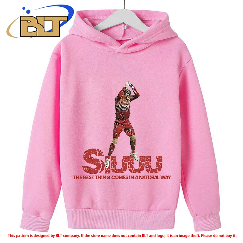 

Ronaldo printed pink top children's velvet hoodie autumn and winter sports tops for boys and girls