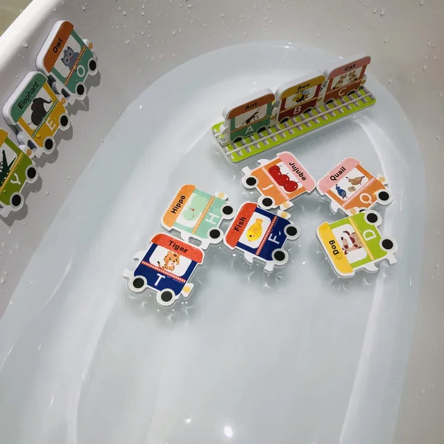 Rail Traffic Vehicle Bath Toys Soft EVA Kids Baby Bathroom Water Toys Early Educational Suction Up Bathing Toys for Children 3