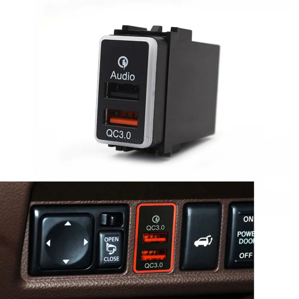 

1PC Dual USB Quick Charger Car Interface Socket Connector QC3.0 Voltage Display For NISSAN Sunny Murano Patrol X-Trail Qashqai