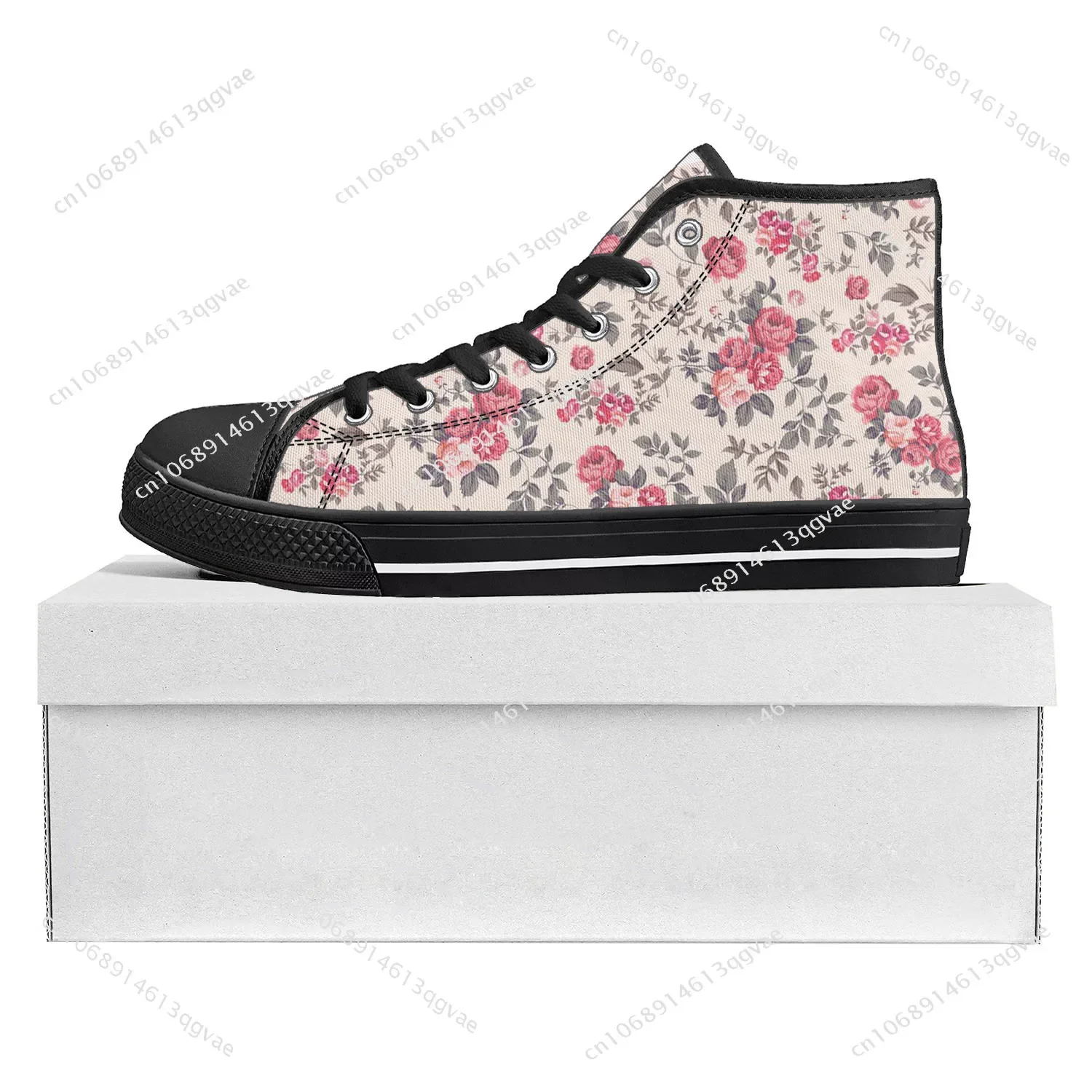Rose Pattern Design High Top High Quality Sneakers Mens Womens Teenager Canvas Sneaker Custom Made Shoe Casual Couple Shoes