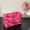 New Pink Red Color Heart Cosmetic Bags with Lanyard Girl Large Capacity Travel Organizer Cute Plush Makeup Bags for Women 1
