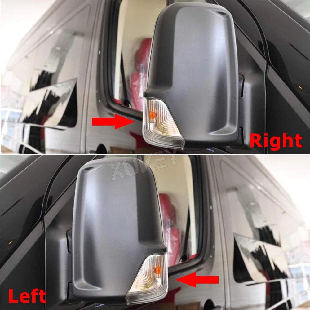 왼쪽 및 오른쪽 측면 문짝 미러 윙 표시기 렌즈 커버, 메르세데스 스프린터 W906 VW Crafter 2006-2017 이후 투명 E-Mark, 2 개