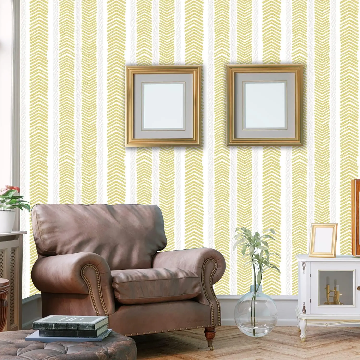 Modern Herringbone Peel and stick Wallpaper Gold and White Contact Paper Geometric Waterproof Self-adhesive Wallpaper