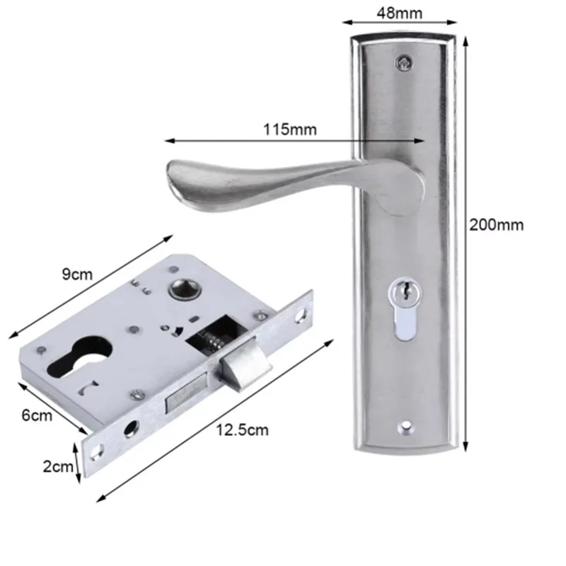 1set Door Handle Lock Cylinder Front Back Lever Latch Home Security W/ Keys Solid Square Tongue Interior Door Lock door lock