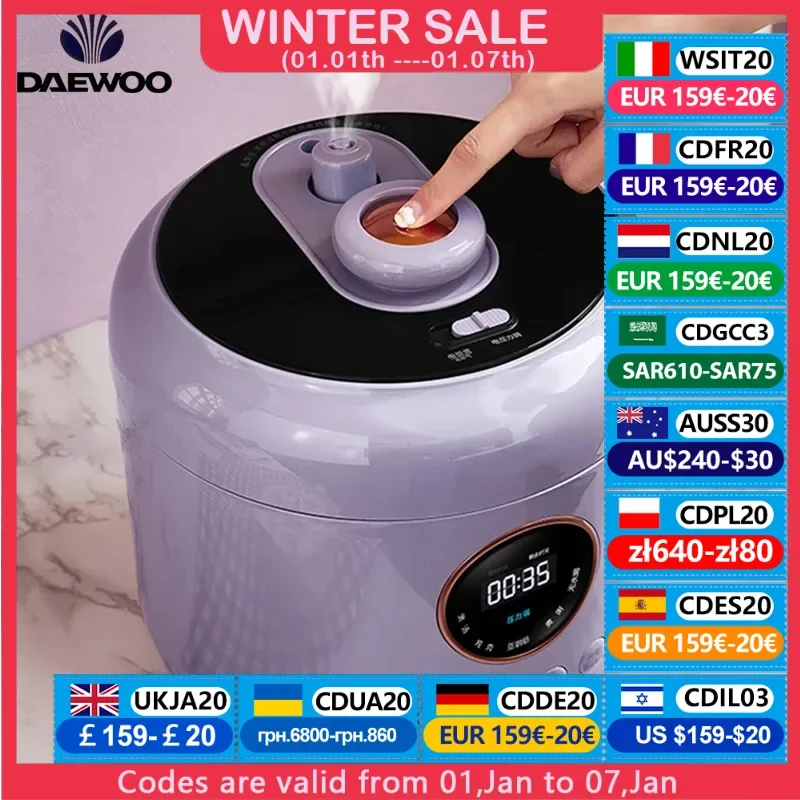 DAEWOO Electric Pressure Cooker 4L Household Rice Cooker With 2 Liners 12H Appointment Multifunctional For Home 70Kpa