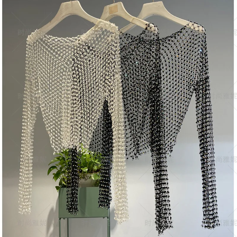 【mnem】Mesh shirring round tee Amazon.com: FEMLE Womens Rhinestone Mesh Sheer Sparkly Top