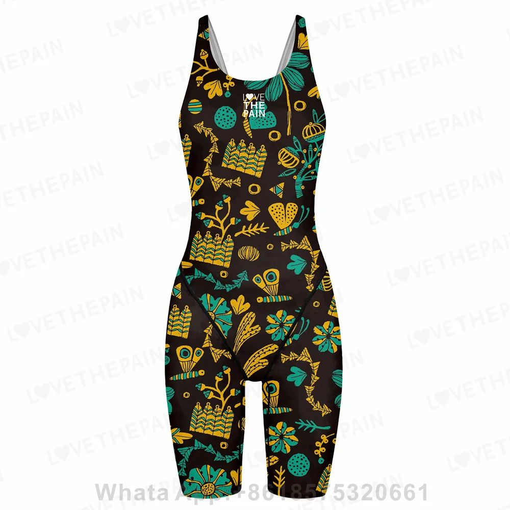 

Meisjes Liefde De Pijn Racer Back Knielengte Badpak Bodysuit Mouwloze Een Stuk Print Badmode Voor Vakantie Strand Water Sport