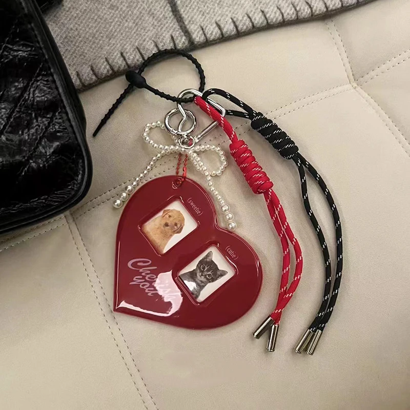 Liebeskartenhalter, geflochtenes Seil, Taschenanhänger, rotes und schwarzes Nylonseil, Auto-Schlüsselanhänger, niedlicher Hund, Taschenanhänger, Ornamente – Detail 5