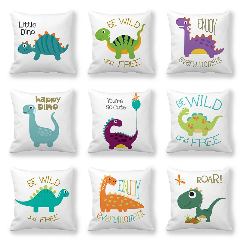 

Cute Dinosaur Pillow Case Kawaii Letters Peach Pillowcase Sofa Living Room Bedroom Pillow Cover 45x45 Home Decor Boy Girl Gift