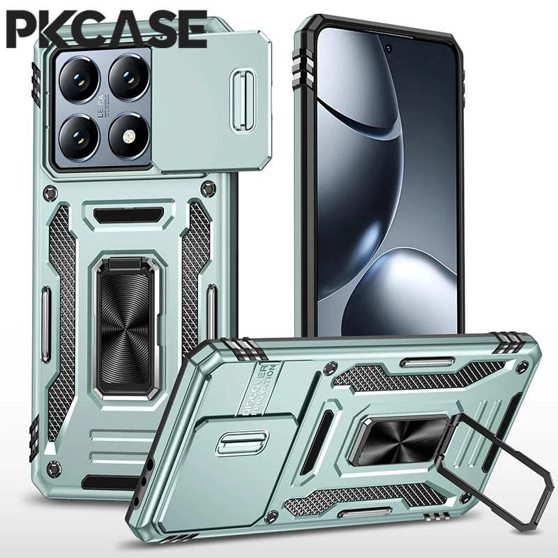 Enhanced Shockproof Case with Slide Push Window Cover and Built-in Bracket