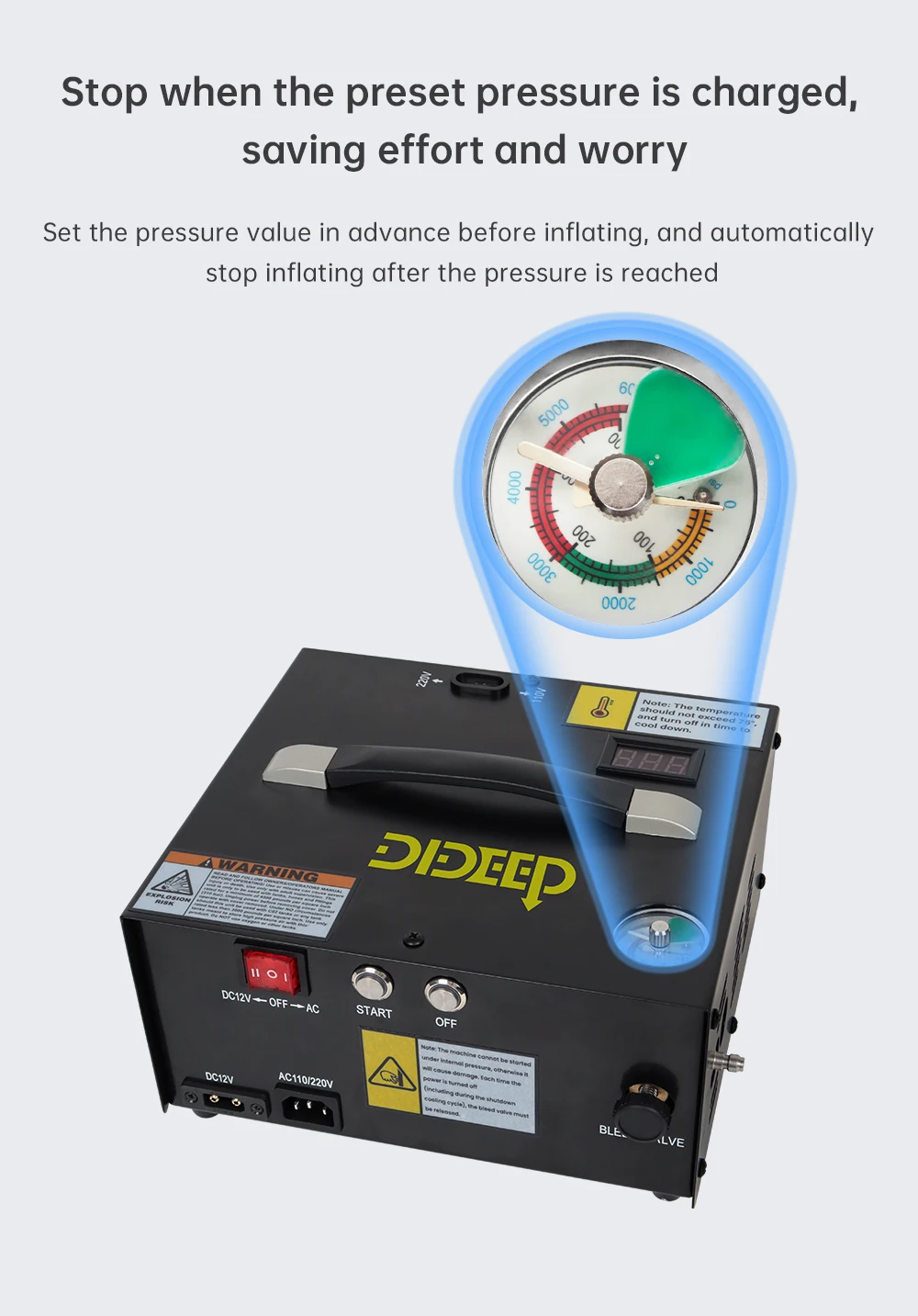 110V 220V Electric Inflator Pump Compressor for Scuba Tank, Portable Pcp Air Com