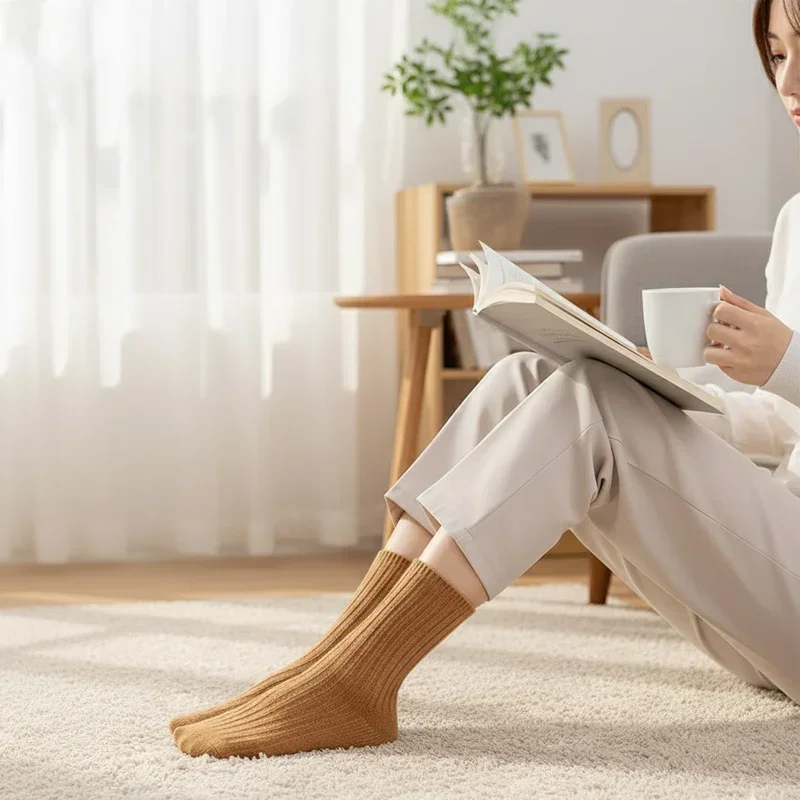 5Colors Autumn Winter Women Cotton Stripes Sport Socks Harajuku Retro Lady Girls Loose Long Casual Knitting Soft