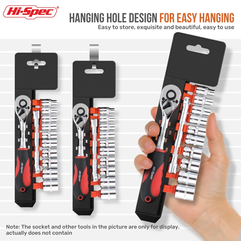 Hi Spec 1/4" 3/8" 1/2" Socket Wrench Storage Rack Rail Holder Portable Black&Red Organizer Home Tool Organizer Cabinet 5