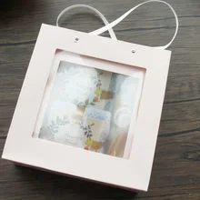 

20.5*20.5*8cm 3set Simple Pink Gold Frame Paper Box + Bag DIY Handmade Chocolate Baby Shower Wedding Birthday Gift Pack