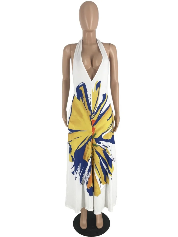 Wmstar Dresses Wholesale Deep V Neck Loose Casual Floral Print Fashion Street Wear New in Summer Long Dress Drop Shopping