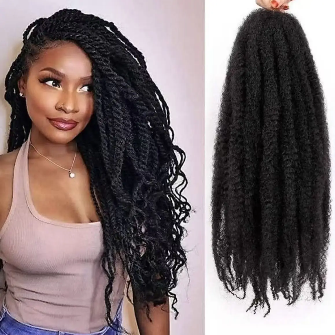 Afro Kinky Curly Marley Braids Synthetic Hair Extensions Curly Braids Jumbo Hair Braiding For Africa Women Hairpieces 8stands 4