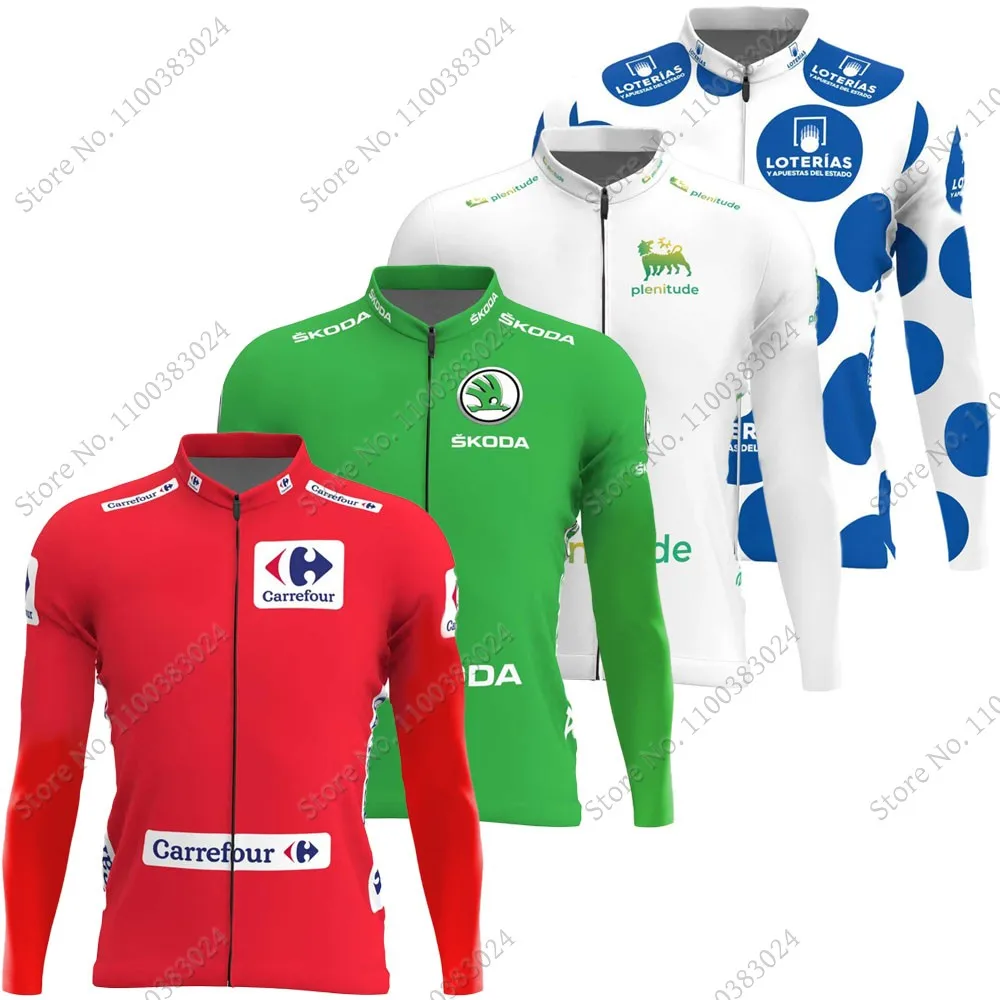 2022 Spain Tour Cycling Jersey Long Sleeve Red Green Polka Dot Winter Clothing Road Bike Shirts Bicycle Tops MTB Uniform Maillot