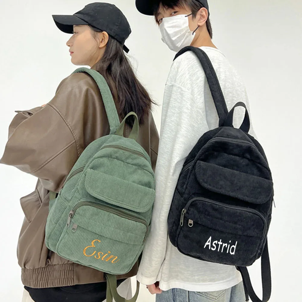 

Custom Outdoor Leisure Student Backpack Embroidered Personalized 2024 New Retro Corduroy Couple Backpack Minimalist Gift Pack