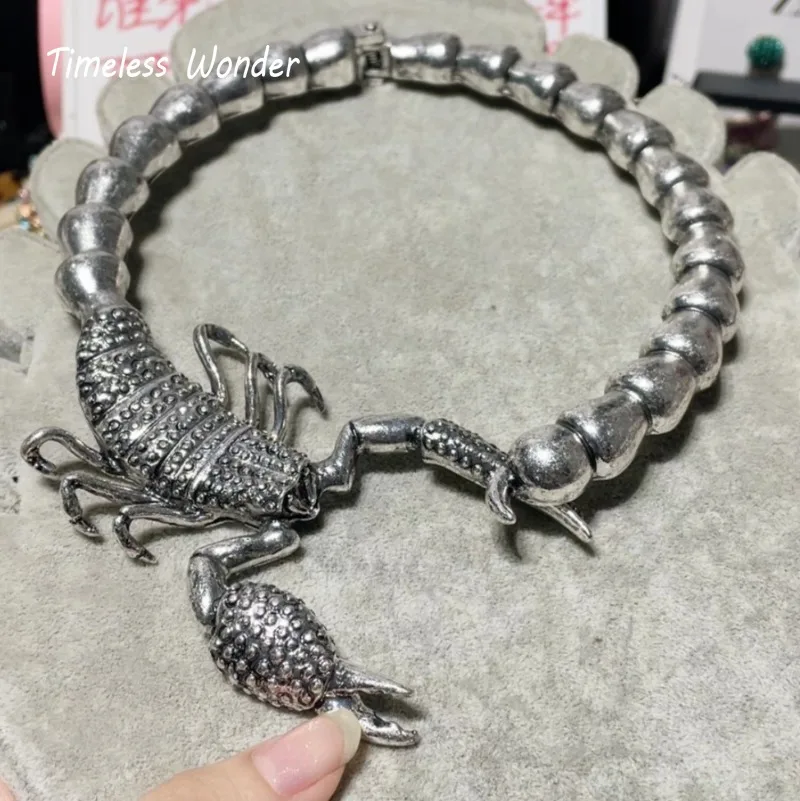 

Timeless Wonder Vintage Geo Scorpion Torque Statement Necklace for Women Designer Jewelry Runway Top Gift Punk Hiphop Rare 2612