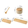 Japanese Style Ceramic Seasoning Jar Bamboo lid Spice jar With Spoon Kitchen Sugar Salt Spices Storage Box Household Container 6