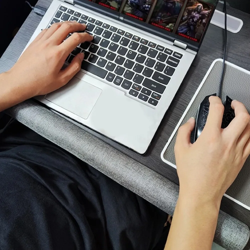Simple and Portable Laptop Desk Multifunctional Solid Wood Sponge Sofa Lazy Gaming Table with Anti-slip Mouse Pad Phone Holder