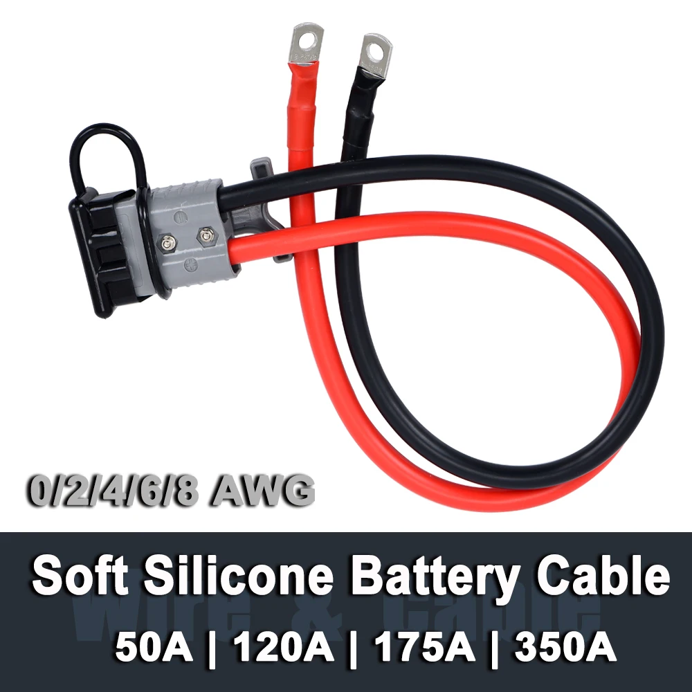 Soft Silicone Bateria Cabo Conjunto com Alta Corrente Plug 50a 120a 175a 350a 08awg Duplo Polo Carro Elétrico Quick Charge Connector