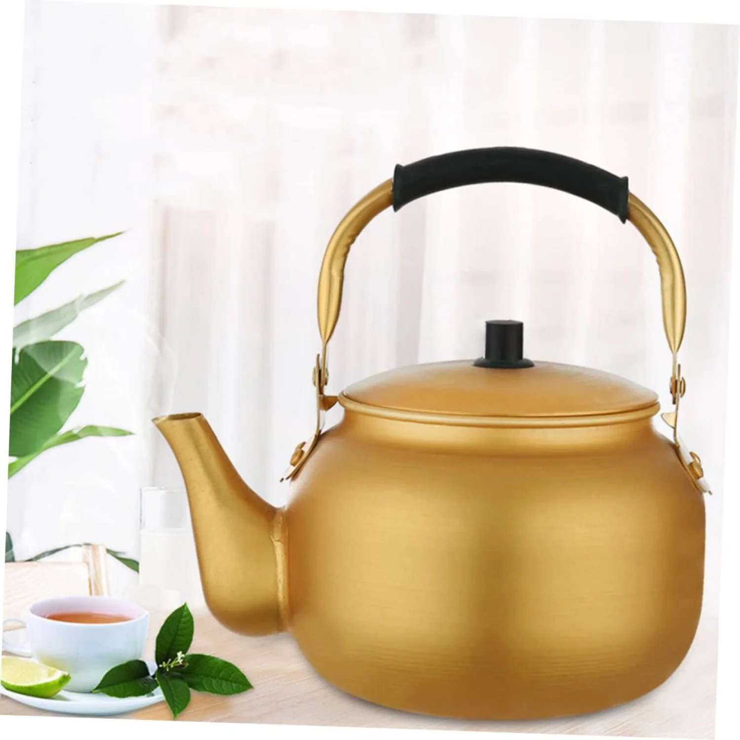 Metal Vintage Aluminum Tea Kettle Stovetop-Golden Korean Rice Wine Jug