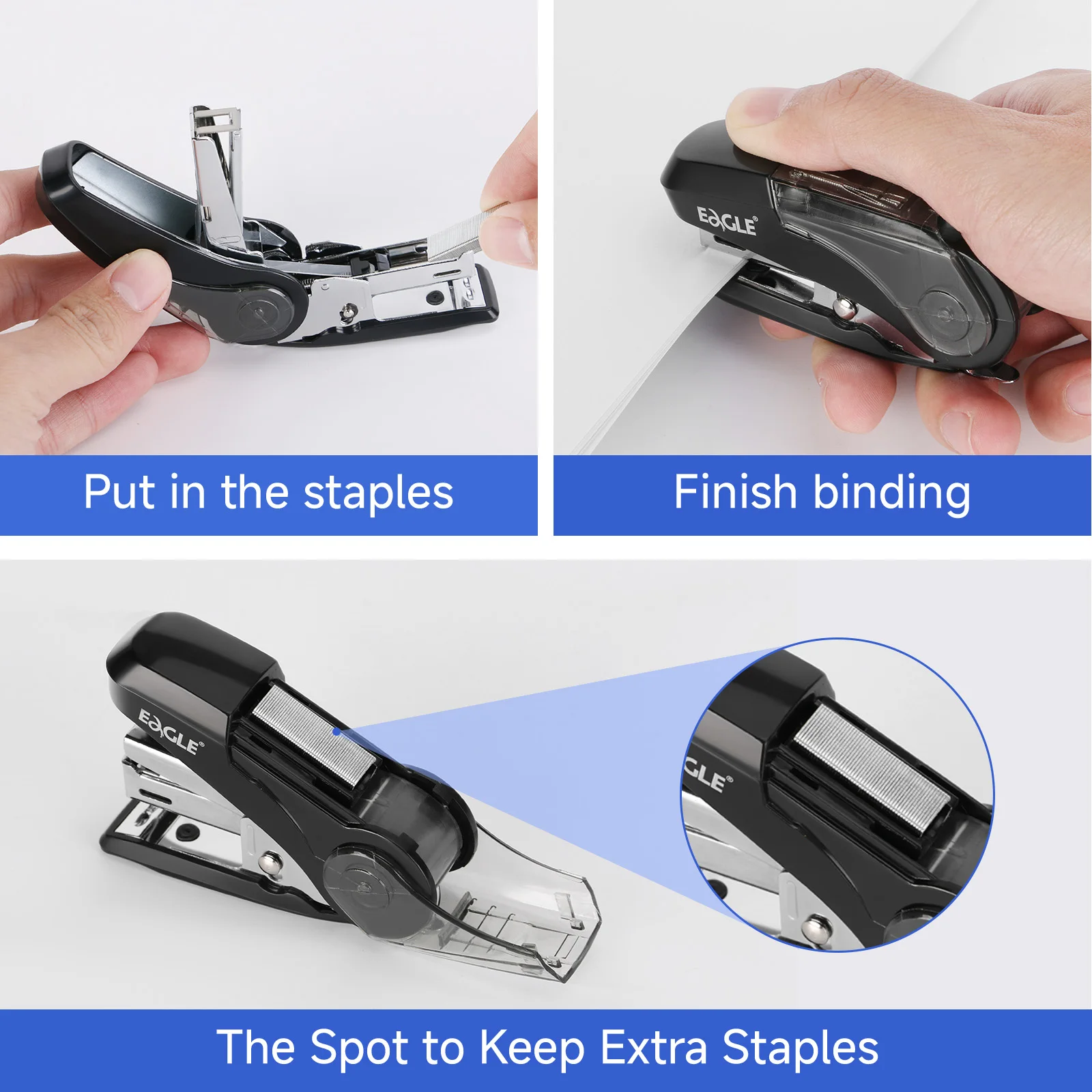 Eagle Mini Stapler With 1000 Staple Saving Stapling Force 50% Built in Staple Remover School Office Binding Supplies | push stapler,mini stapler set,hand stapler,staple remover,staple nails set