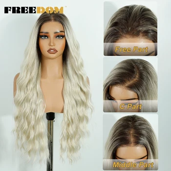 FREEDOM Synthetic Lace Front Wigs For Women 13x4 Curly Lace Wig Ombre Brown Pre Plucked Pre-cut Wear And Go Glueless Lace Wigs