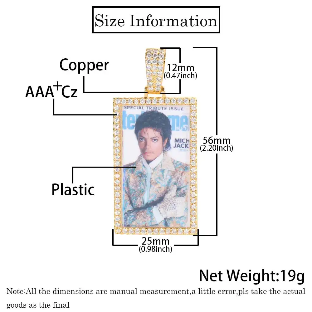Custom Hip Hop Jewelry Personalized Rectangle Picture Pendant Necklace Iced Square Memory Photo Necklace For Women Jewelry