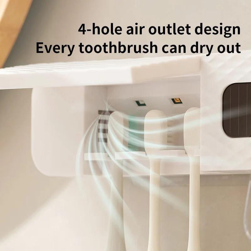 1 smart toothbrush rack wall mounted 3-slot toothbrush intelligent drying rack, toothpaste dispenser, household daily necessitie 5