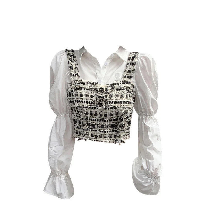 

Spring Autumn Ladies Suits Solid Color POLO Collar Long Sleeve Button Pockets Shirt Fashion Printing Embroidered Flares Sling