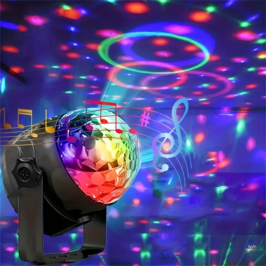 디스코 볼 DJ 야간 조명, 사운드 활성화 RGB 회전 무대 스트로브 램프, 홈 룸 생일 장식, 웨딩 댄스 파티, 1PC