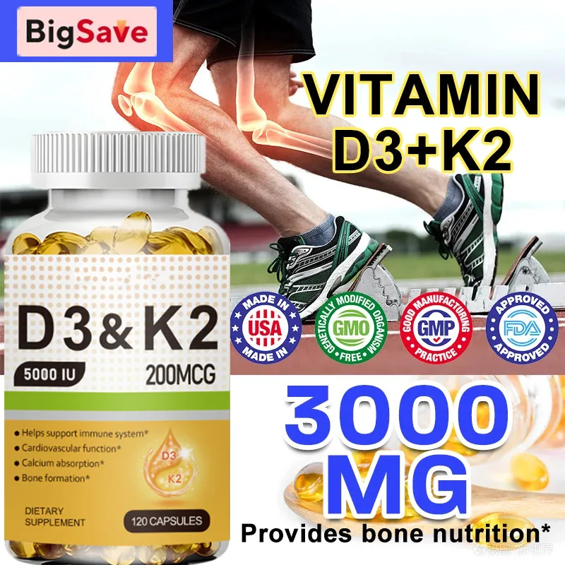 D3+K2 Vitamin D3 5000IU and 200 Mcg Vitamin K2 (MK-7) Vegan Capsules for Bone Density teeth skin heart Health and Immunity
