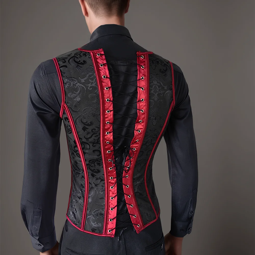 Men's Red Corset Vest Tight-fitting Vintage Waistcoat Lace Up