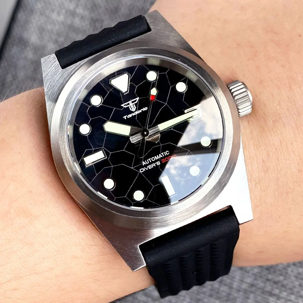 Tandorio 自動巻き蓄光アナログ腕時計 Tandorio-時計バンドトップブランド,38mm,ダイバーズブルー