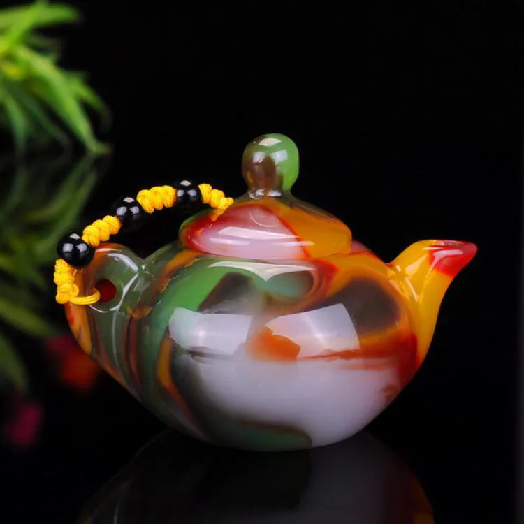 Xinjiang Gobi Colorful Jade Handle Pot Pendants for Men and Women Joker Handle Pendants Natural Colors Shipped Randomly