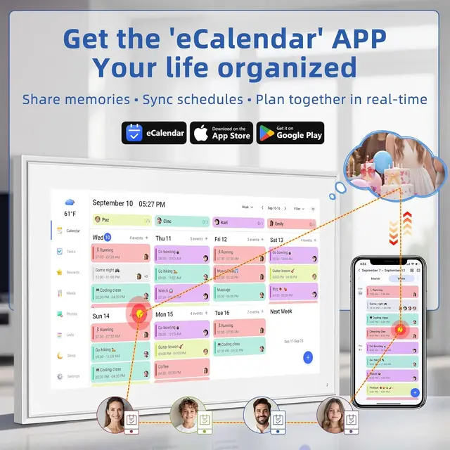 21.5 Inch Digital Calendar, Electronic Chore Chart, Smart Weekly and Monthly Planner 1920 * 1080P IPS Touchscreen Wall and Desk