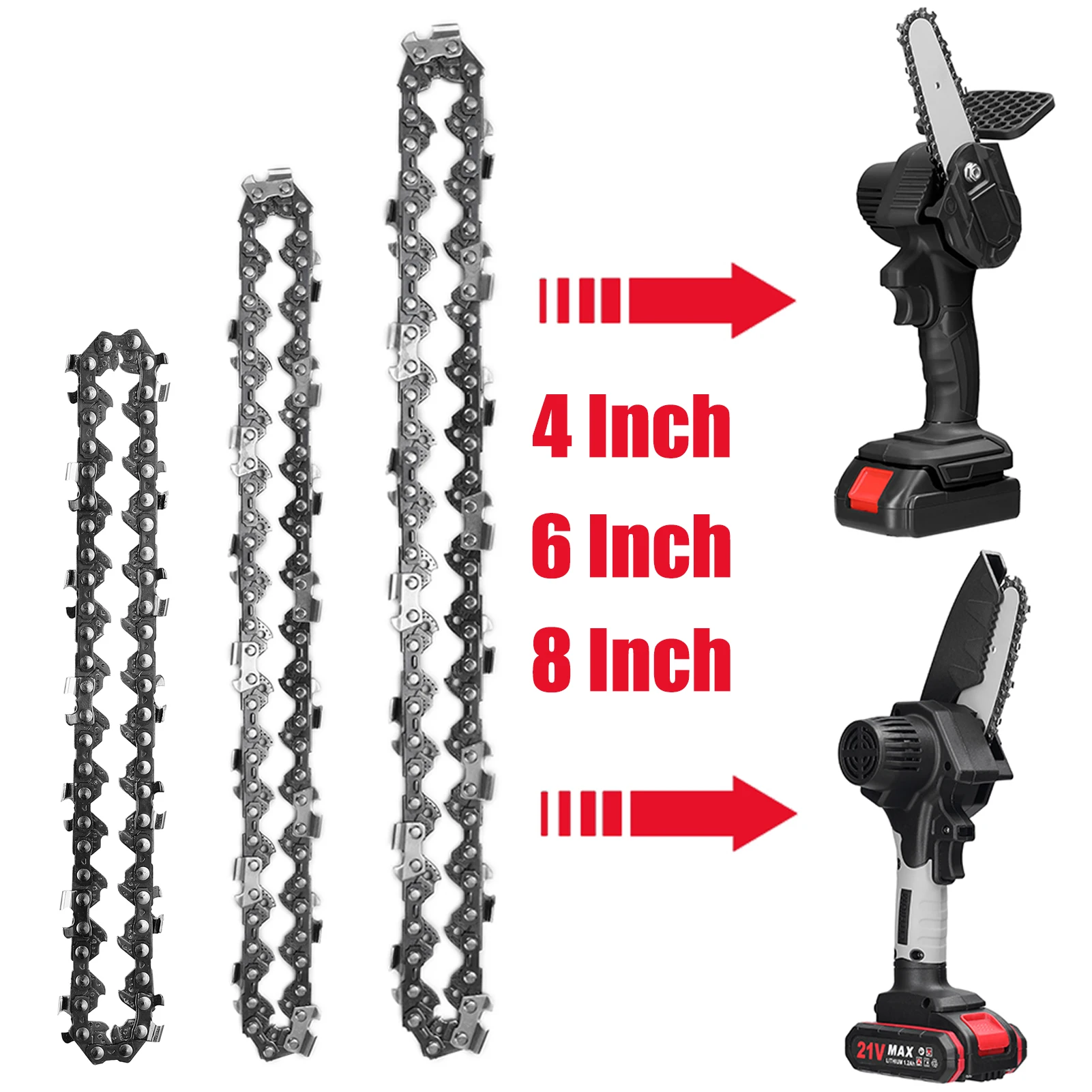 4/6/8 Inch Mini Steel Chainsaw Chain Metal Saw Chain 28/36/45 Drive Electric Saw Accessory Replacement Chainsaw