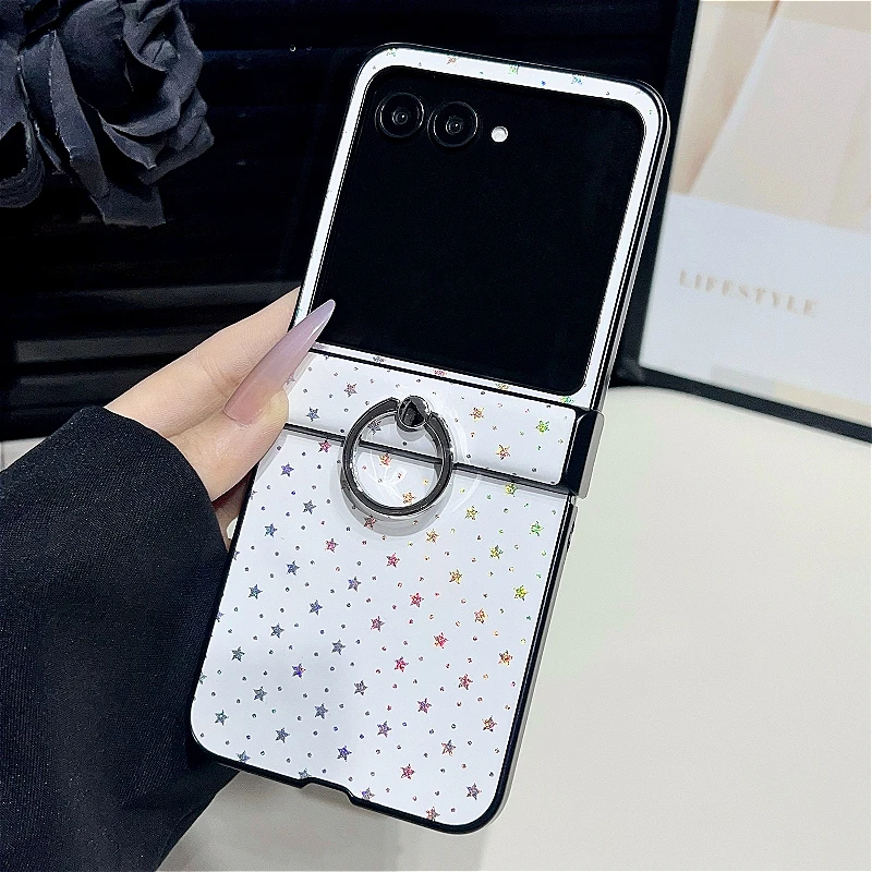 Luxury Polka Dot Shockproof Case with Ring and Heart-Star Hinge Protector