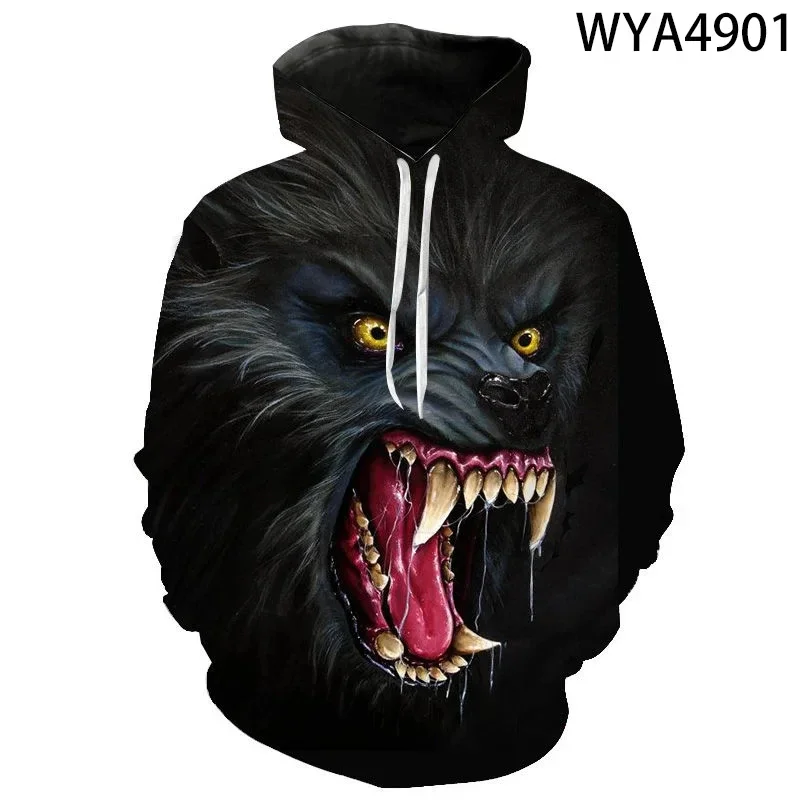 thumbnail image 1 of Sudadera con capucha de moda para hombre, estampado de lobo animal, jersey estampado en 3D, tendencia urbana, hip hop, otoño, manga larga, ropa de gran tamaño para hombre, 1 of 5
