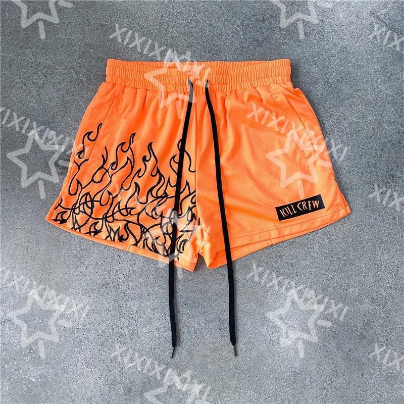 Summer flame print American basketball shorts men's sports fitness training trendy brand summer quick-drying shorts