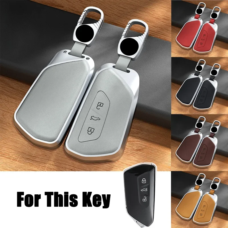 Aluminum-Alloy-Leather-Car-Key-Fob-Case-Cover-Bag-Keychain-For-VW-Golf ...