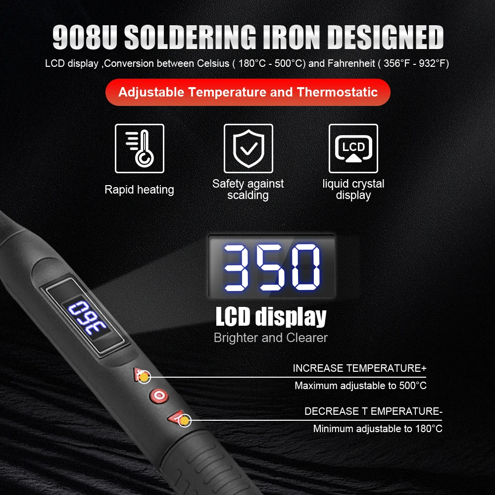 JCD 908U Soldering iron kit LCD display 80W Adjustable temperature portable Soldering iron 220V/110V welding tool 4
