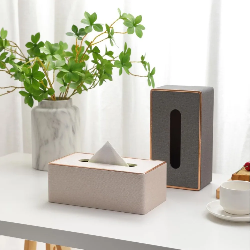 1 Pcs PU Leather Tissue Box, Multi-purpose Rectangular Large Capacity Tissue Box Cover for Bathroom, Living Room, Home Office 4