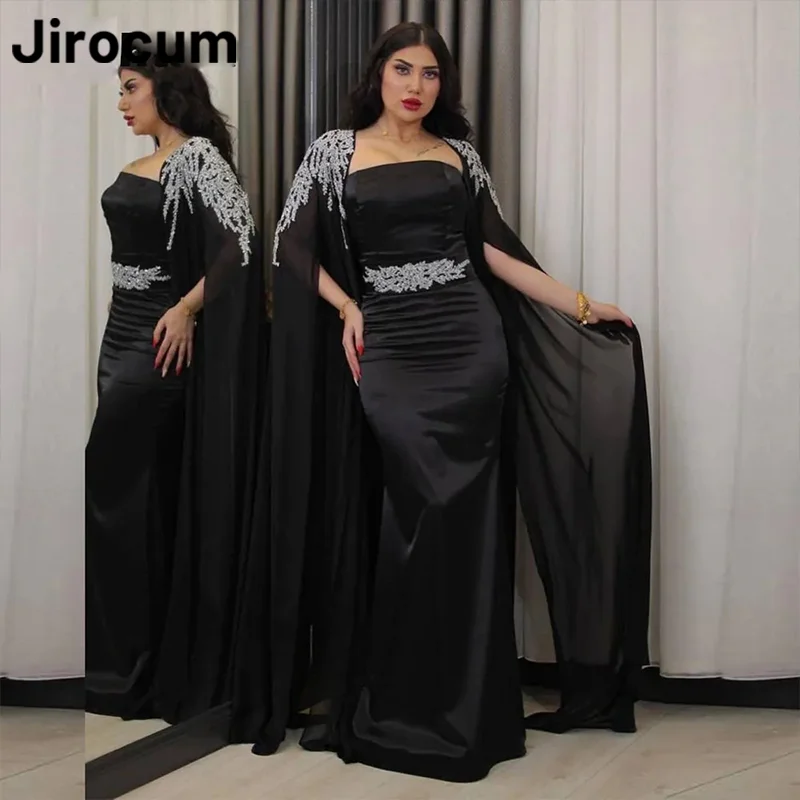 

Черное атласное платье-Русалка Jirocum с рукавами-крылышками, модель 2024