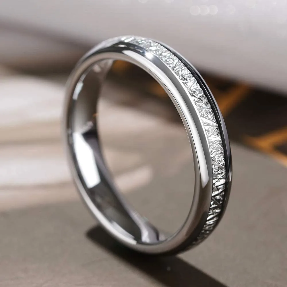 4/6/8 MM Stainless Steel Wedding Ring Silver Color Polished Meteorite Ring For Men Women Couple Jewelry Proposal Commitment Ring