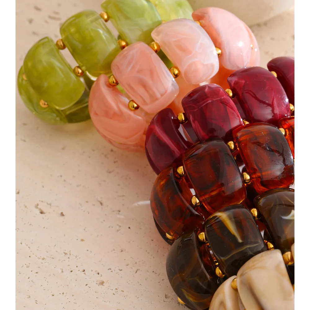 Yhpup Resin Bracelet Bangle 2025 Trendy Stainless Steel Wrist Jewelry